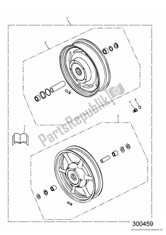 All parts for the Wheel Kit, Cast of the Triumph America Carburettor 790 2002 - 2007